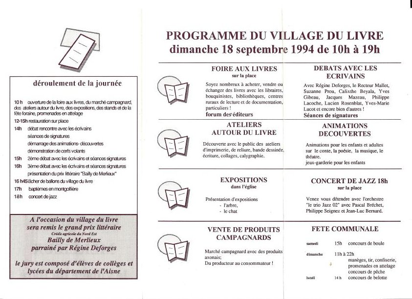 Programme Fête du Livre de Merlieux - 1994
