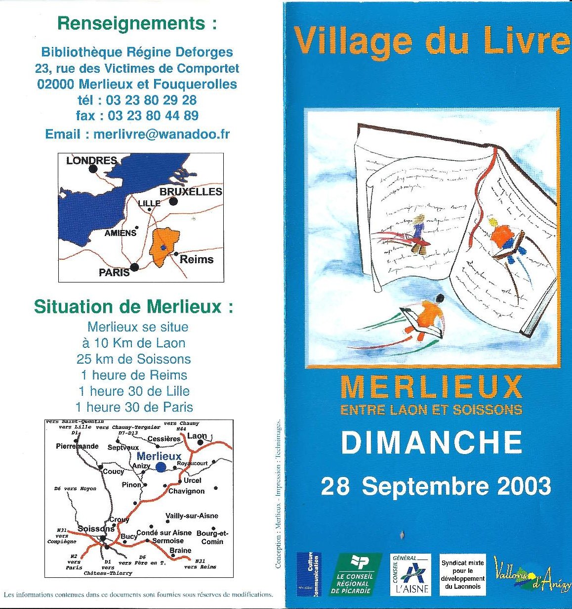 Programme Fête du Livre de Merlieux - 2003